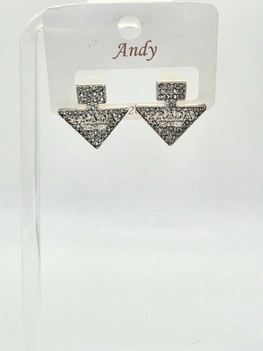 New Rhinestone Triangle Statement Earrings in Silver NWT